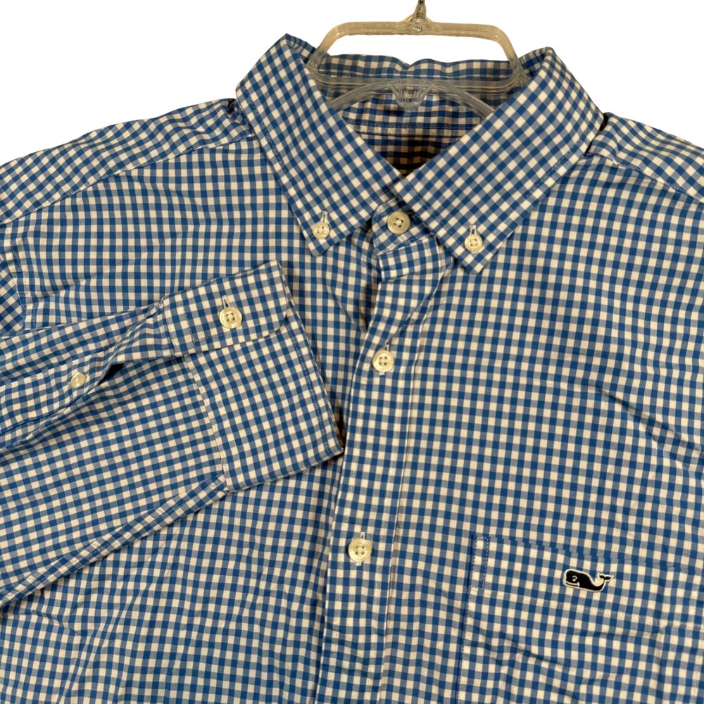 Vineyard Vines Tucker Shirt Mens Medium Blue Gingham Classic Fit Cotton Stretch